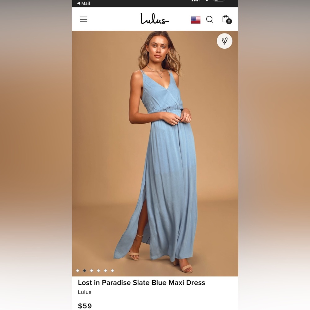 NWT Lulus “Lost In Paradise” Slate Blue Open Back Maxi Dress Size M